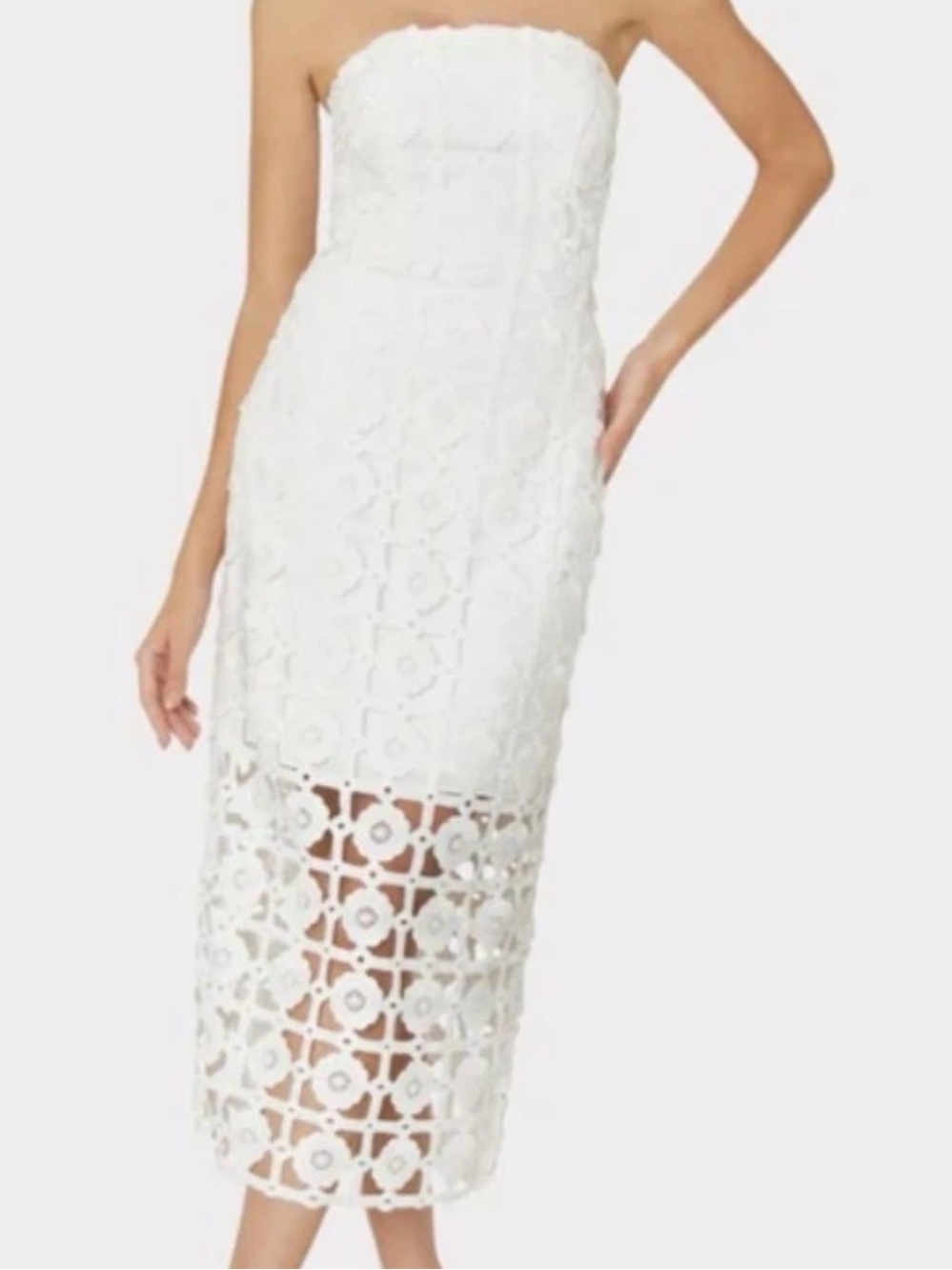 Milly White Strapless Lace Midi Dress size 4 NWT